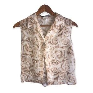 Vintage Anxiety Floral Mesh Sleeveless One Buttoned Blouse